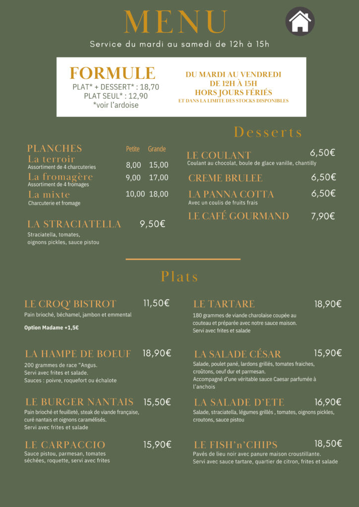 menu midi bistro du cours nantes
